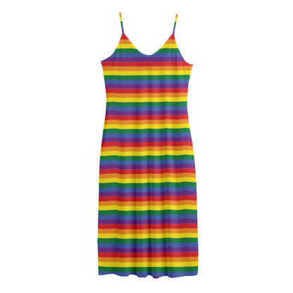 Rainbow Stripe Print Jersey Midi Cami Dress