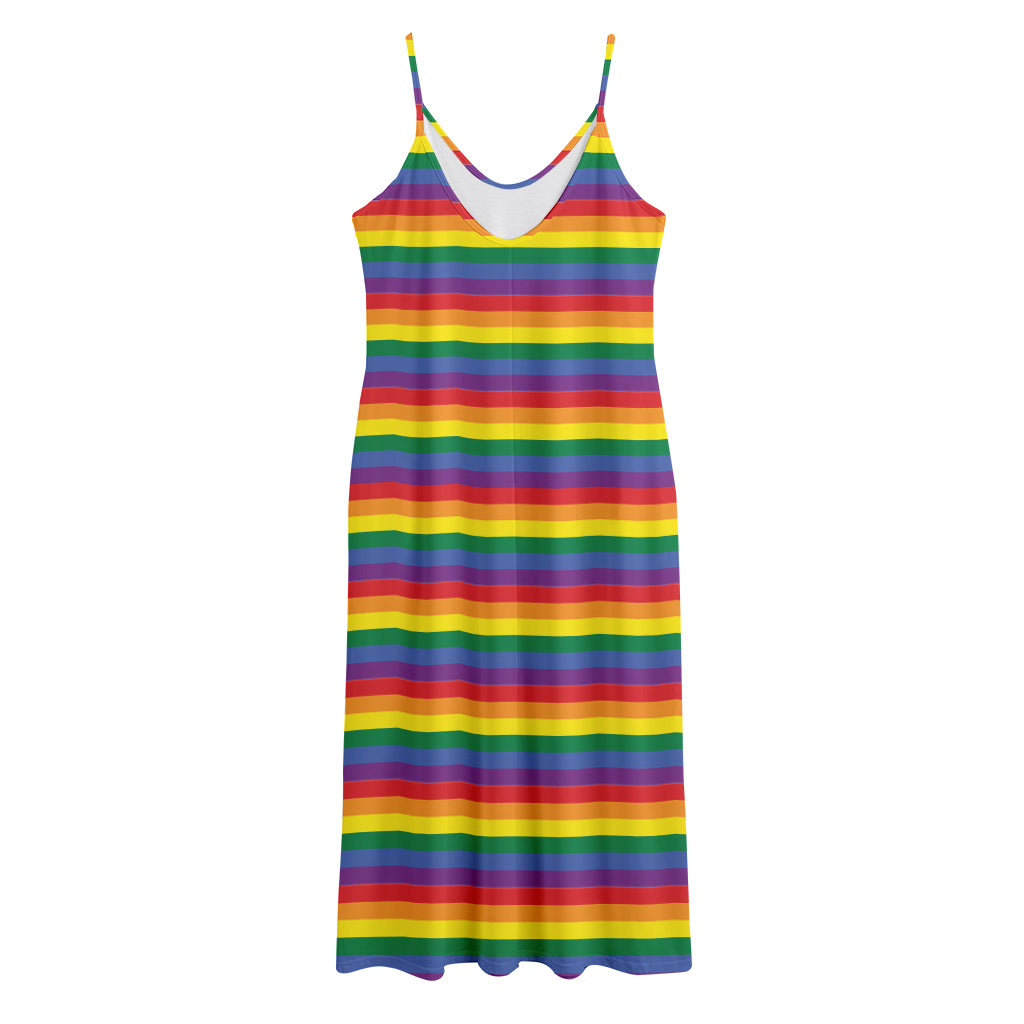 Rainbow Stripe Print Jersey Midi Cami Dress