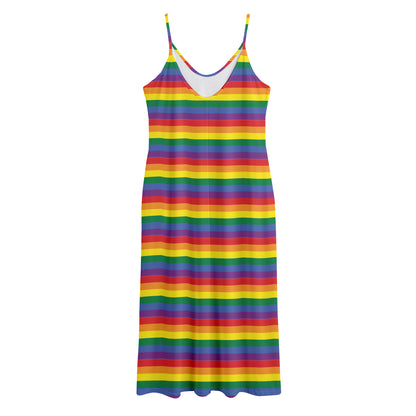 Rainbow Stripe Print Jersey Midi Cami Dress