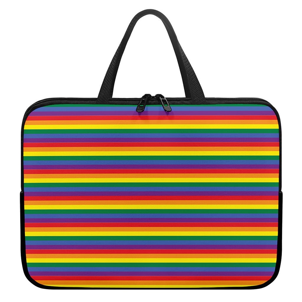 Rainbow Stripe Print Laptop Sleeve With Handle