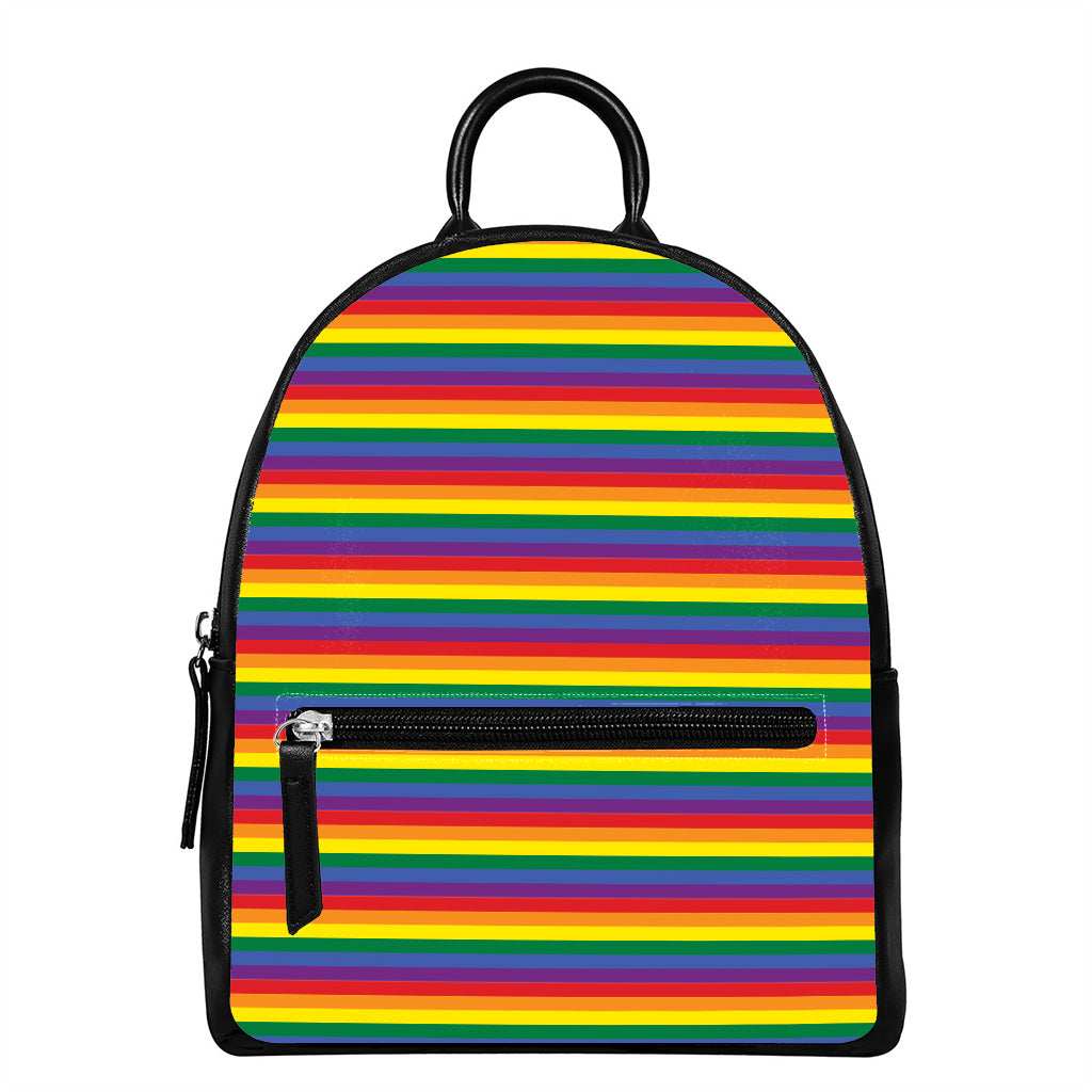 Rainbow Stripe Print Leather Backpack