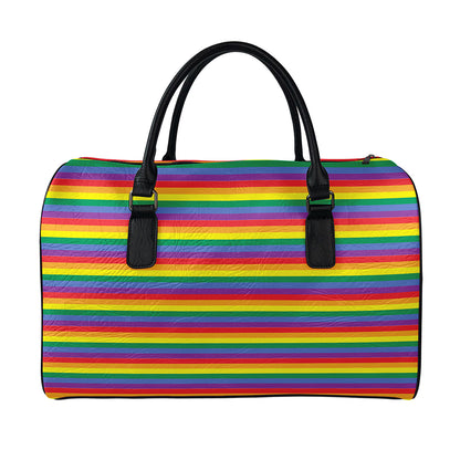 Rainbow Stripe Print Leather Duffle Bag