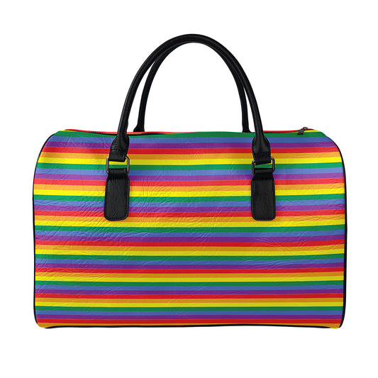 Rainbow Stripe Print Leather Duffle Bag