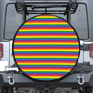 Rainbow Stripe Print Leather Spare Tire Cover