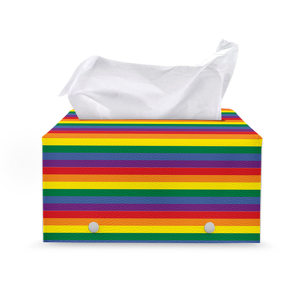 Rainbow Stripe Print Leather Tissue Box Cover