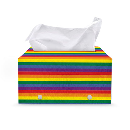 Rainbow Stripe Print Leather Tissue Box Cover
