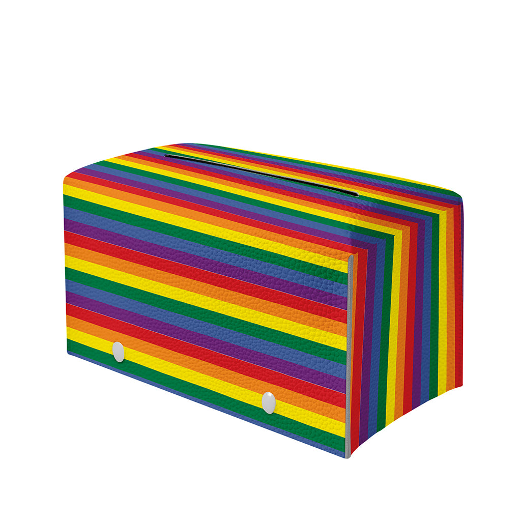 Rainbow Stripe Print Leather Tissue Box Cover