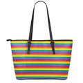 Rainbow Stripe Print Leather Tote Bag With Zipper