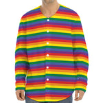 Rainbow Stripe Print Long Sleeve Baseball Jersey