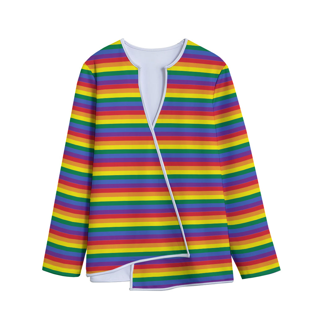 Rainbow Stripe Print Long Sleeve Short Coat