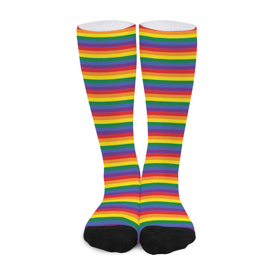 Rainbow Stripe Print Long Socks