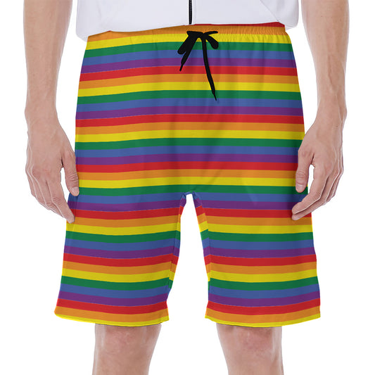 Rainbow Stripe Print Men's Beach Shorts