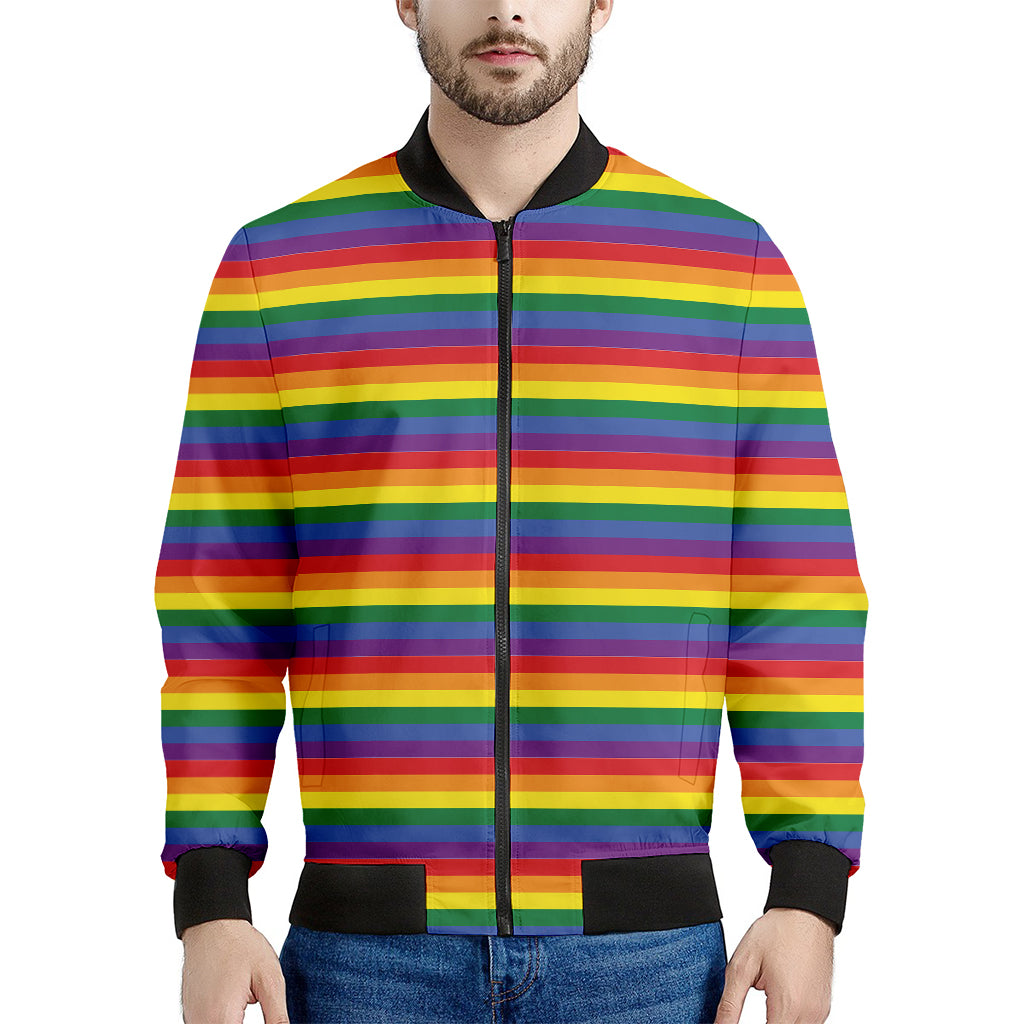 Rainbow Stripe Print Men's Bomber Jacket