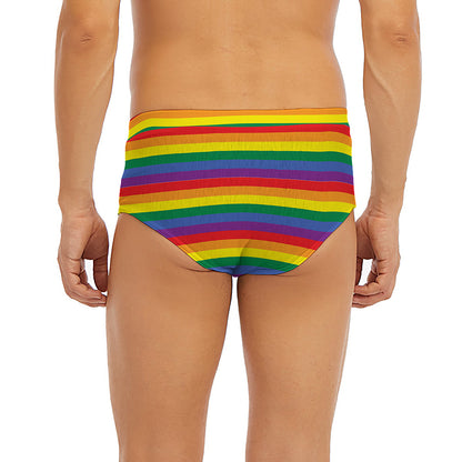 Rainbow Stripe Print Men's Briefs