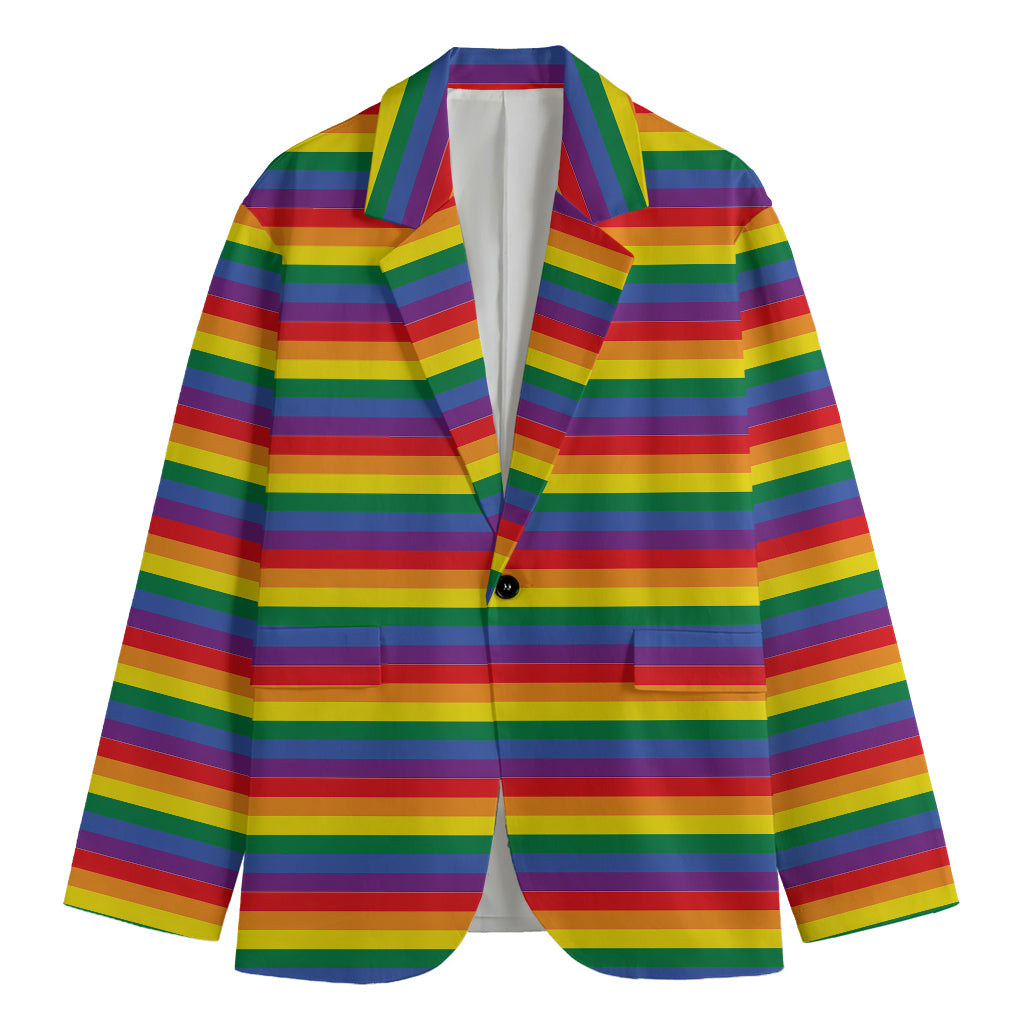 Rainbow Stripe Print Men's Cotton Blazer