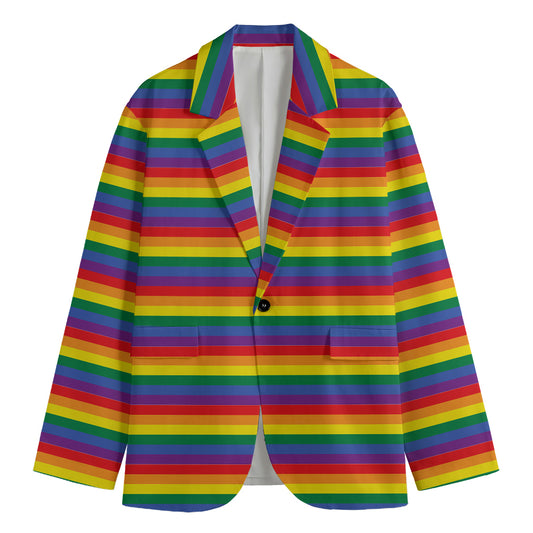 Rainbow Stripe Print Men's Cotton Blazer