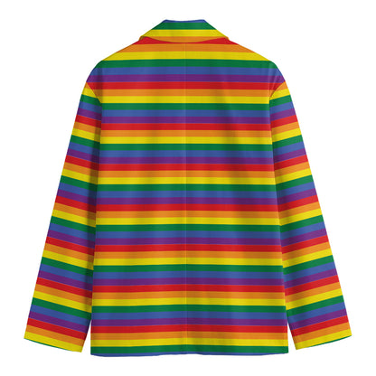 Rainbow Stripe Print Men's Cotton Blazer