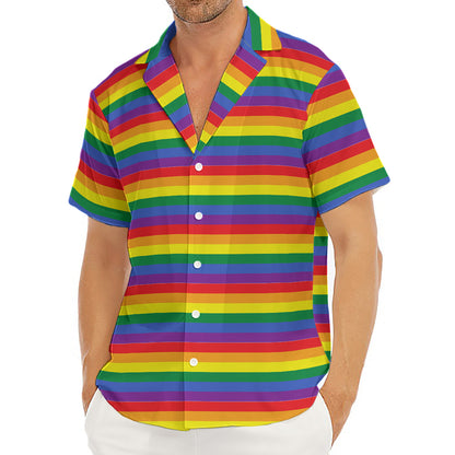 Rainbow Stripe Print Men's Deep V-Neck Shirt