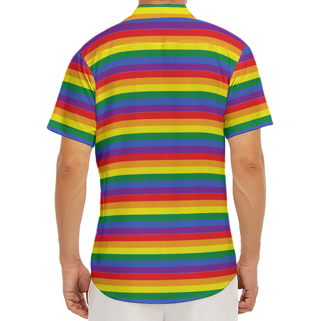 Rainbow Stripe Print Men's Deep V-Neck Shirt