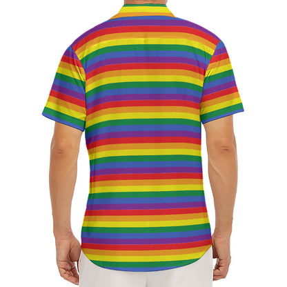 Rainbow Stripe Print Men's Deep V-Neck Shirt