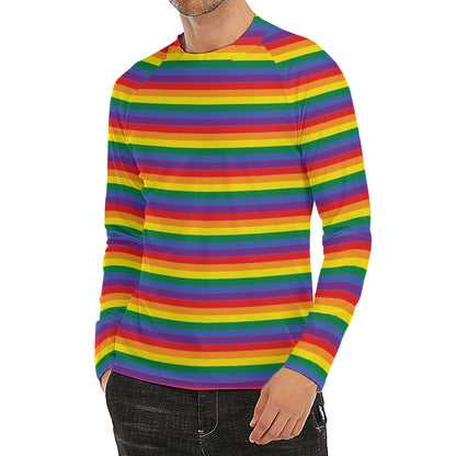 Rainbow Stripe Print Men's Long Sleeve Rash Guard