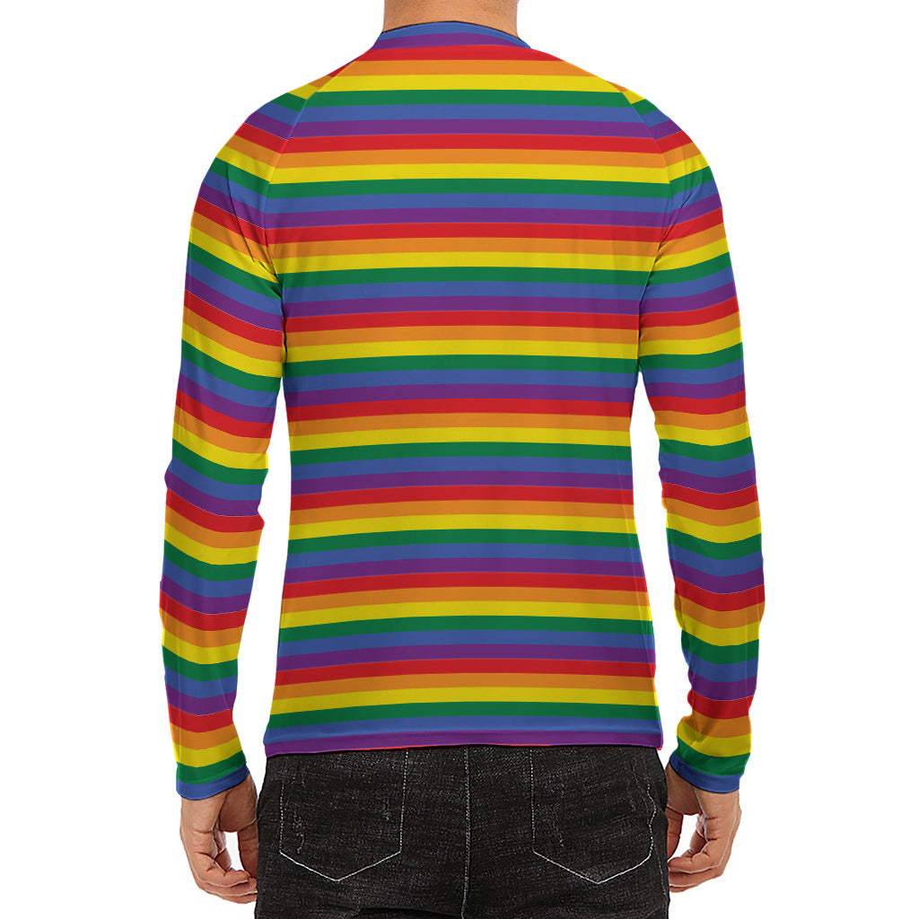 Rainbow Stripe Print Men's Long Sleeve Rash Guard