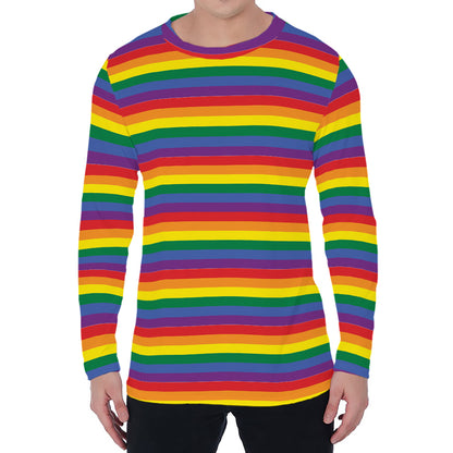 Rainbow Stripe Print Men's Long Sleeve T-Shirt