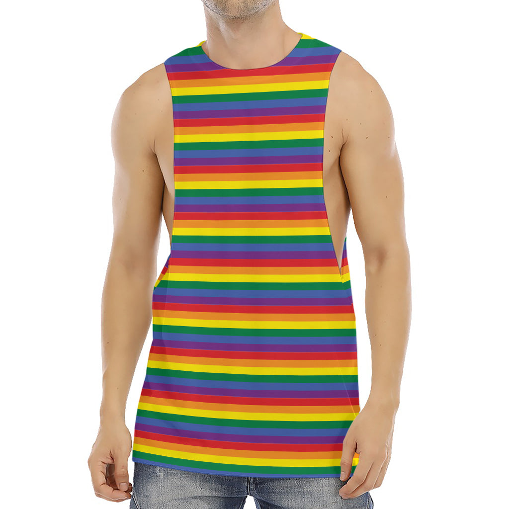 Rainbow Stripe Print Men's Muscle Tank Top