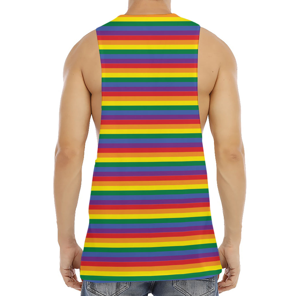 Rainbow Stripe Print Men's Muscle Tank Top