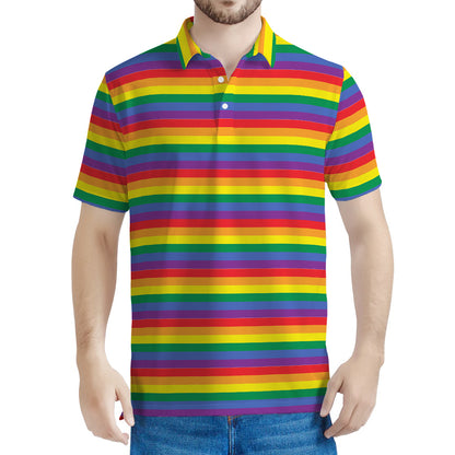 Rainbow Stripe Print Men's Polo Shirt
