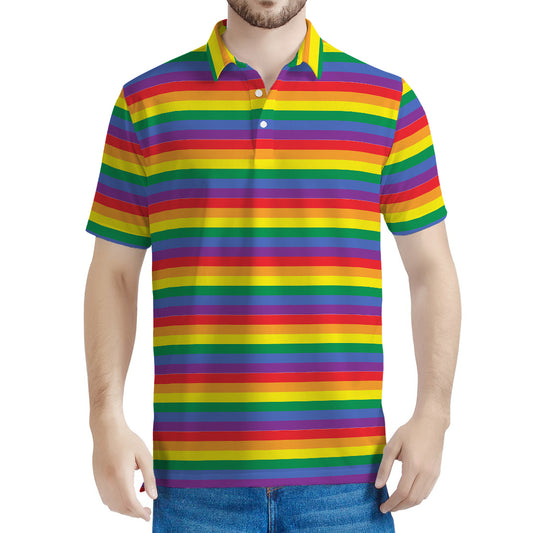 Rainbow Stripe Print Men's Polo Shirt
