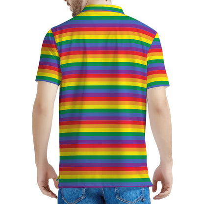 Rainbow Stripe Print Men's Polo Shirt