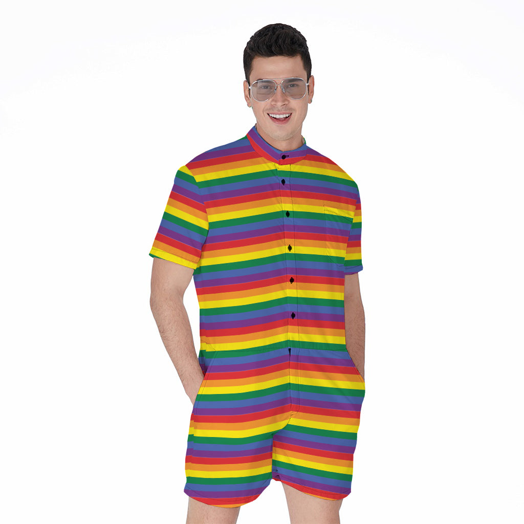 Rainbow Stripe Print Men's Rompers