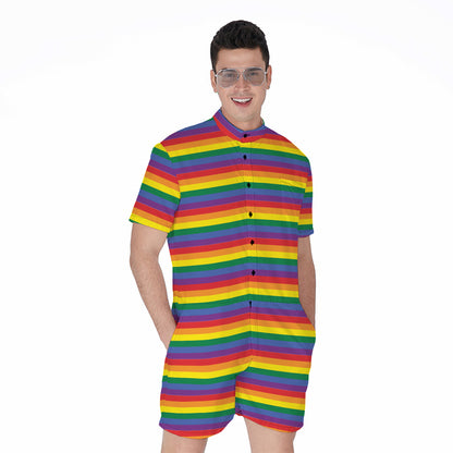 Rainbow Stripe Print Men's Rompers