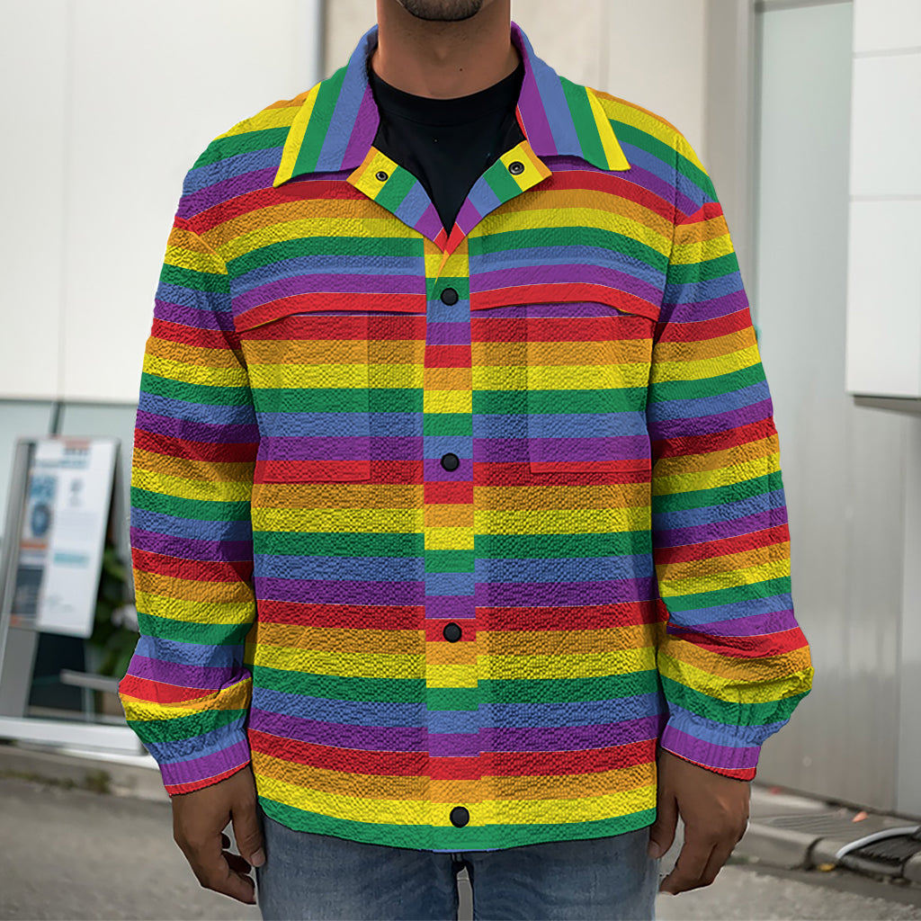 Rainbow Stripe Print Men's Shirt Jacket