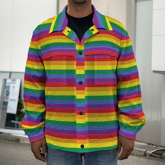 Rainbow Stripe Print Men's Shirt Jacket