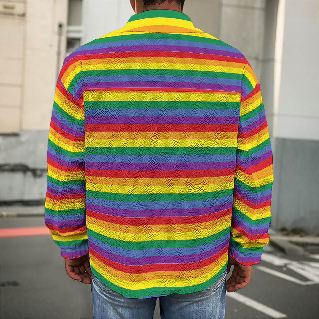 Rainbow Stripe Print Men's Shirt Jacket
