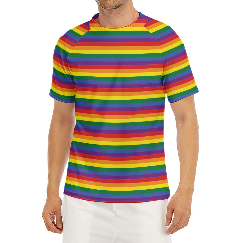 Rainbow Stripe Print Men's Short Sleeve Rash Guard
