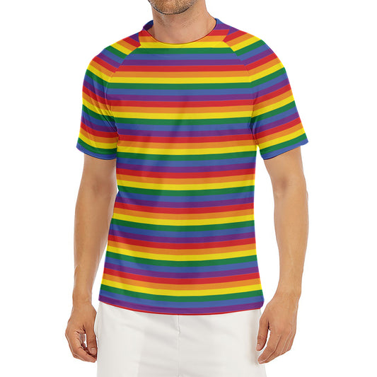 Rainbow Stripe Print Men's Short Sleeve Rash Guard