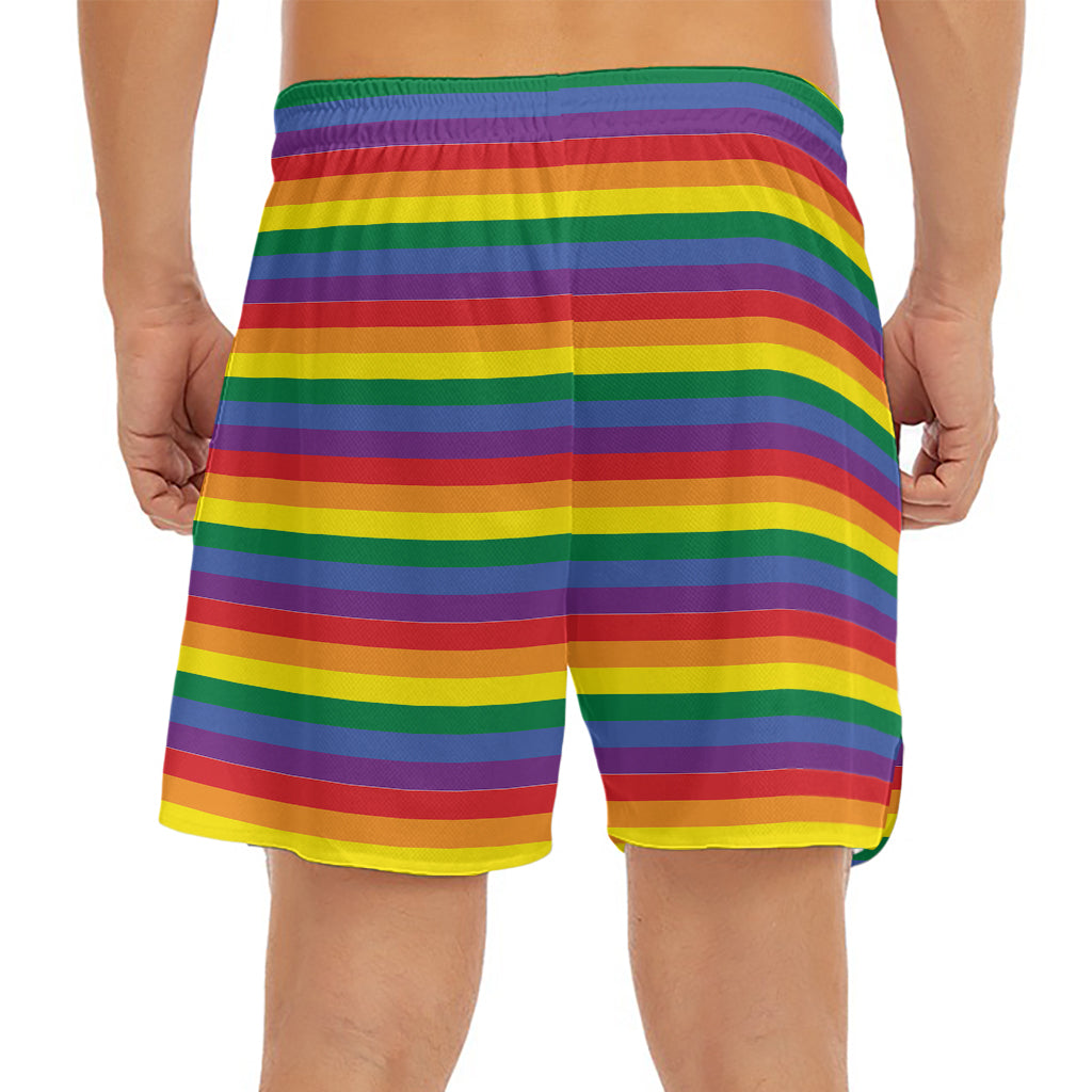 Rainbow Stripe Print Men's Split Running Shorts