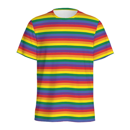 Rainbow Stripe Print Men's Sports T-Shirt