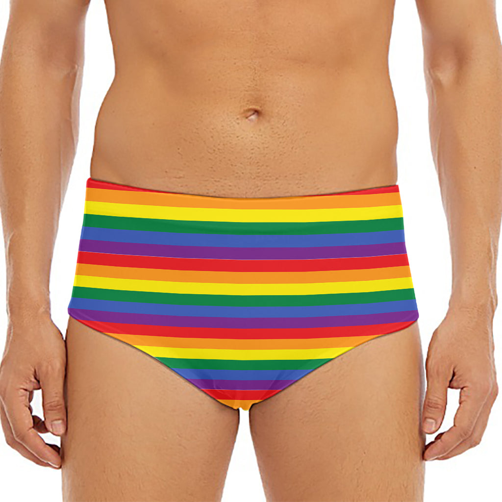 Rainbow Stripe Print Men's Triangle Swim Briefs