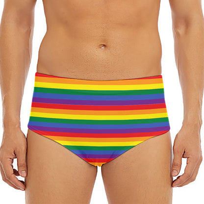 Rainbow Stripe Print Men's Triangle Swim Briefs