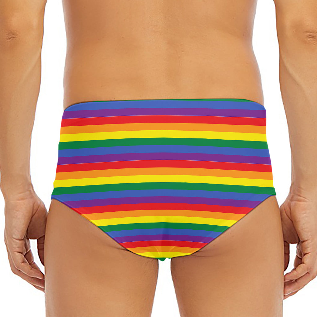 Rainbow Stripe Print Men's Triangle Swim Briefs