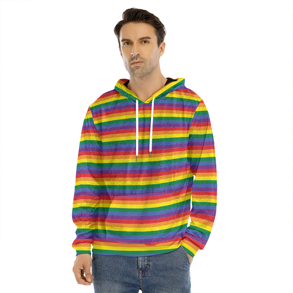 Rainbow Stripe Print Men's Velvet Pullover Hoodie