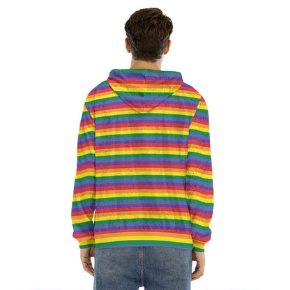 Rainbow Stripe Print Men's Velvet Pullover Hoodie