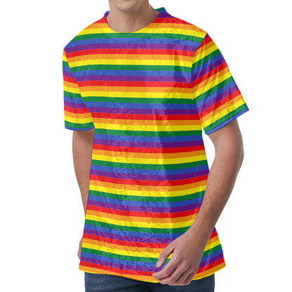 Rainbow Stripe Print Men's Velvet T-Shirt