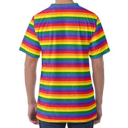 Rainbow Stripe Print Men's Velvet T-Shirt