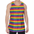 Rainbow Stripe Print Men's Velvet Tank Top