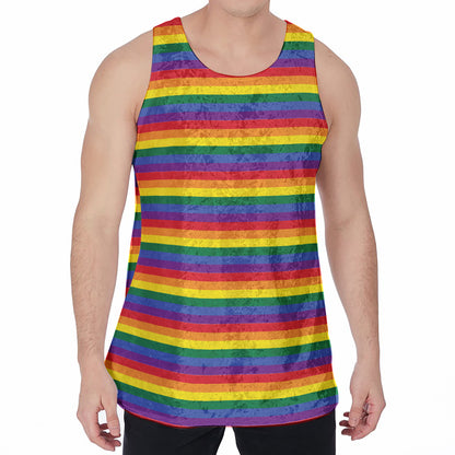 Rainbow Stripe Print Men's Velvet Tank Top